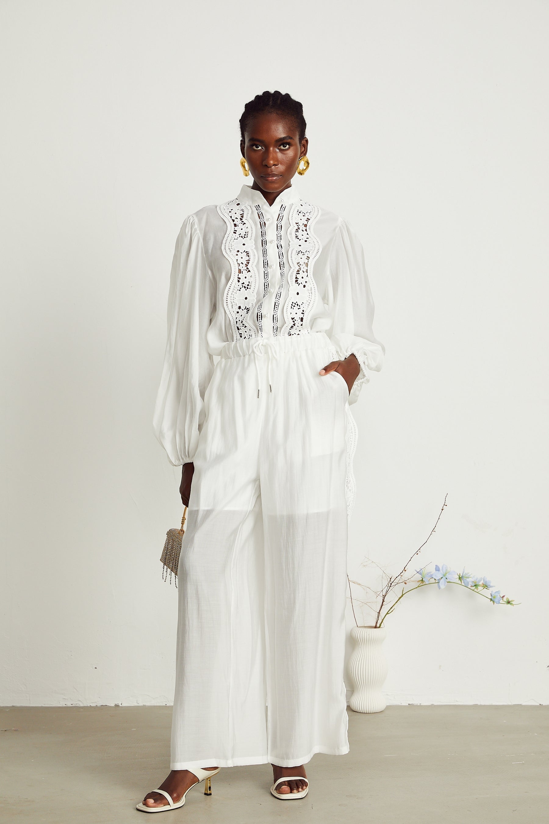 Yasmine semisheer shirt  trousers matching set