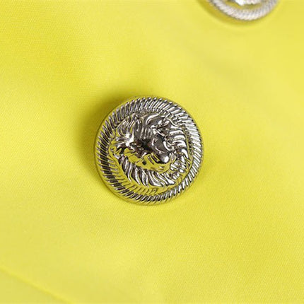 Yellow double-breasted blazer with silver buttons