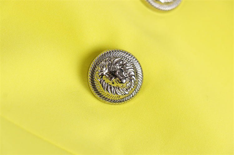 Yellow double-breasted blazer with silver buttons