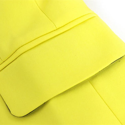 Vibrant electric yellow tailored double-breasted blazer with silver buttons