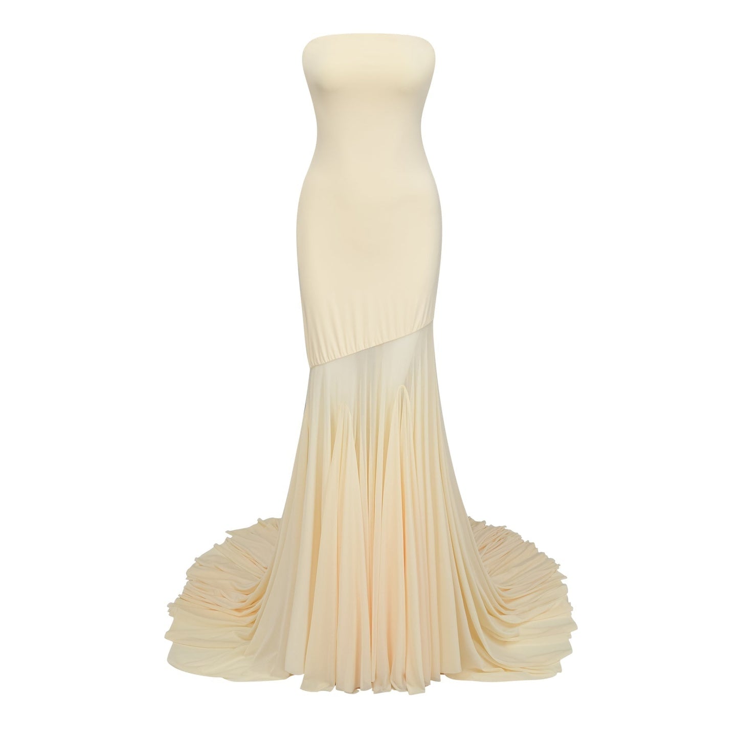 Yellow off the shoulder tulle pleated maxi dress