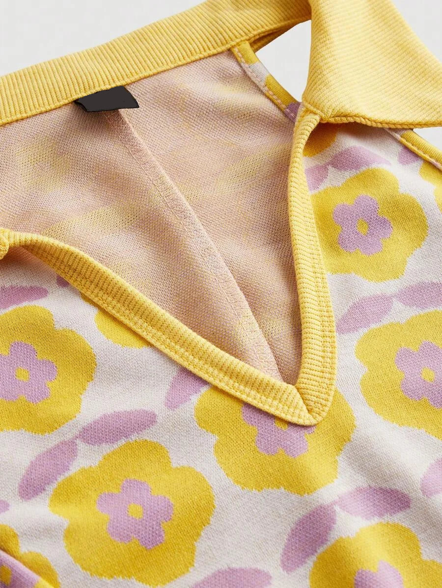 Yellow Vintage Floral Sleeveless Knitted Women DressSun Dress