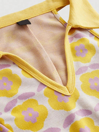 Yellow Vintage Floral Sleeveless Knitted Women DressSun Dress