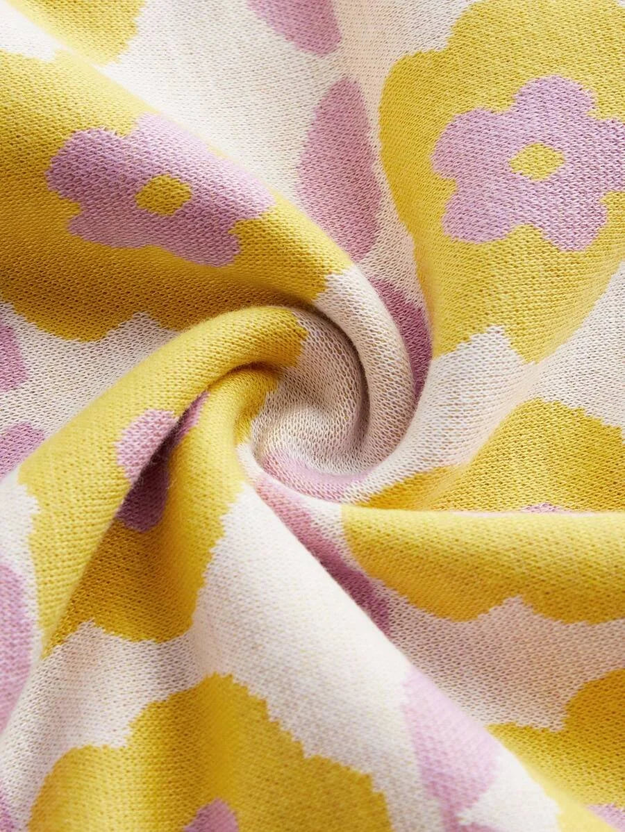Yellow Vintage Floral Sleeveless Knitted Women DressSun Dress