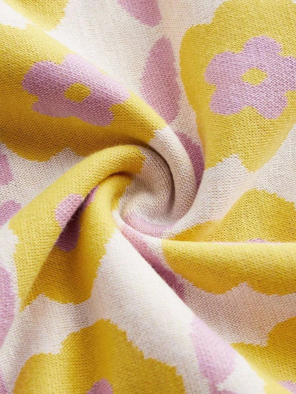 Yellow Vintage Floral Sleeveless Knitted Women DressSun Dress