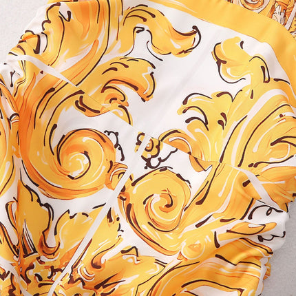 Yellow and White Baroque Halter Neck Dress