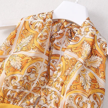 Yellow and White Baroque Pattern Halter Neck Dress
