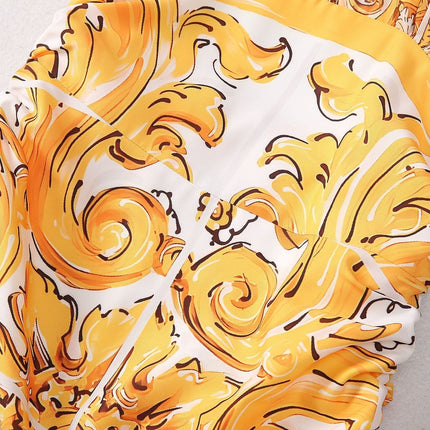 Yellow and White Baroque Pattern Halter Neck Dress