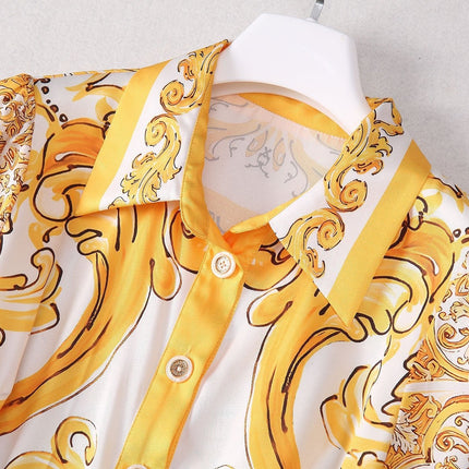 Yellow and White Belted Button-Down Dress