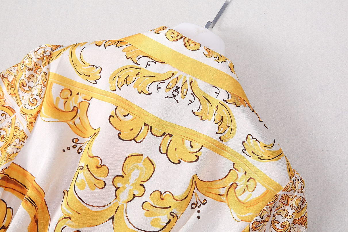 Yellow and White Belted Button-Down Dress