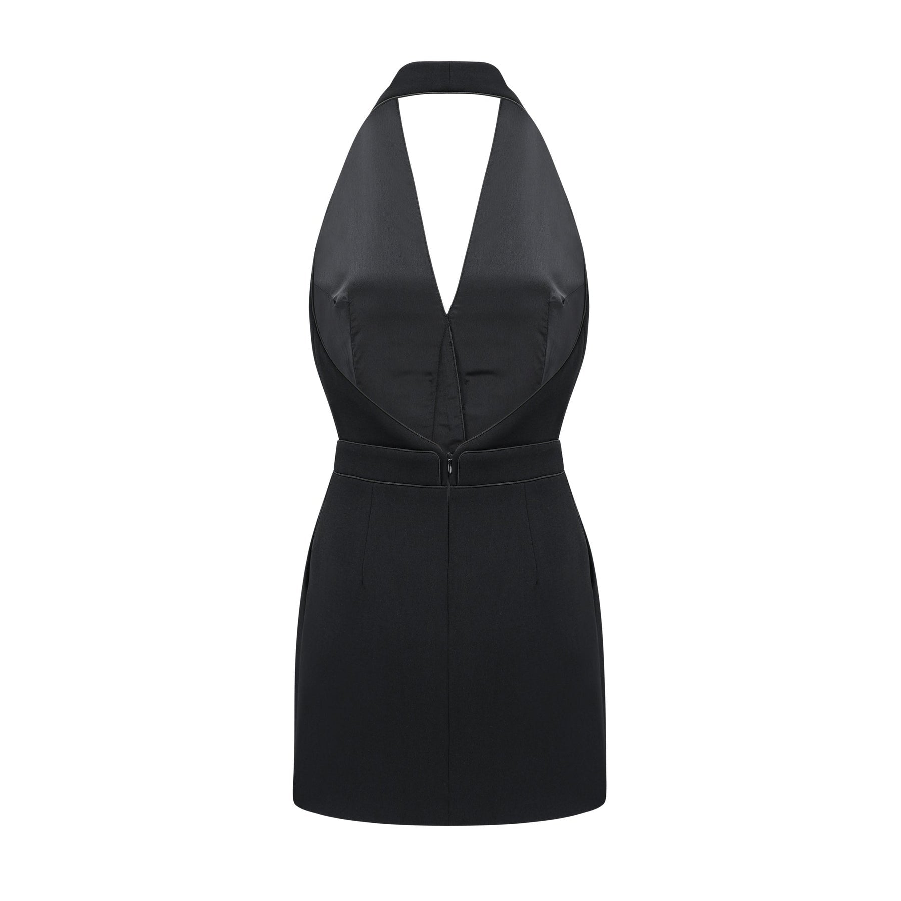 Black sleeveless dress with halter neck front golden button design and thighlength hemStructured with rear zip fastening composed of 80% Polyester and 20% Cotton
