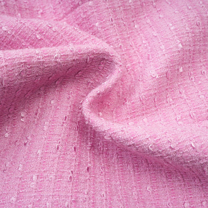 Pink dress with vshaped collar fulllength sleeves front button closures and fitted waist