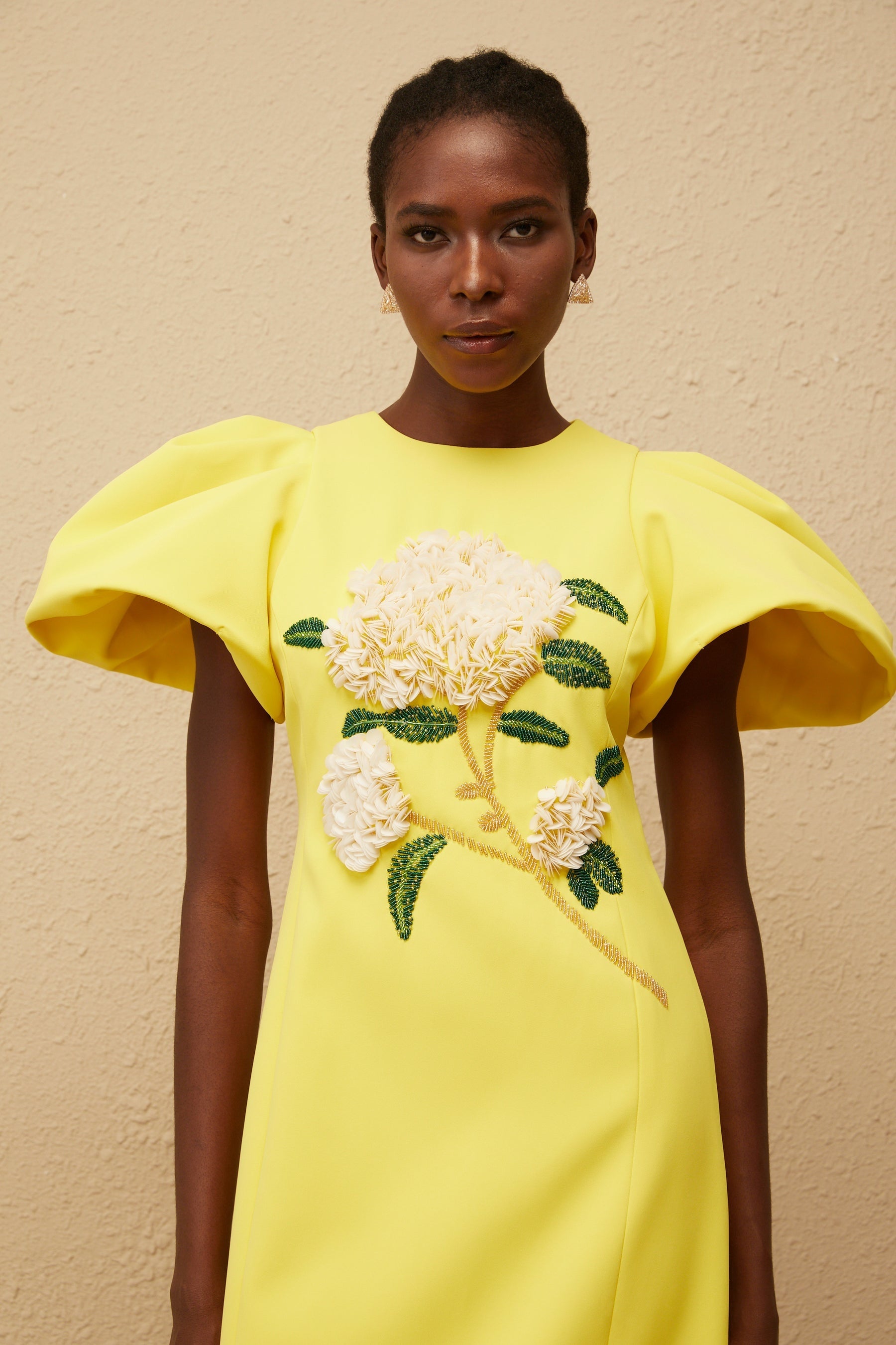 Yrjö Yellow Floral Embroidered Midi Dress