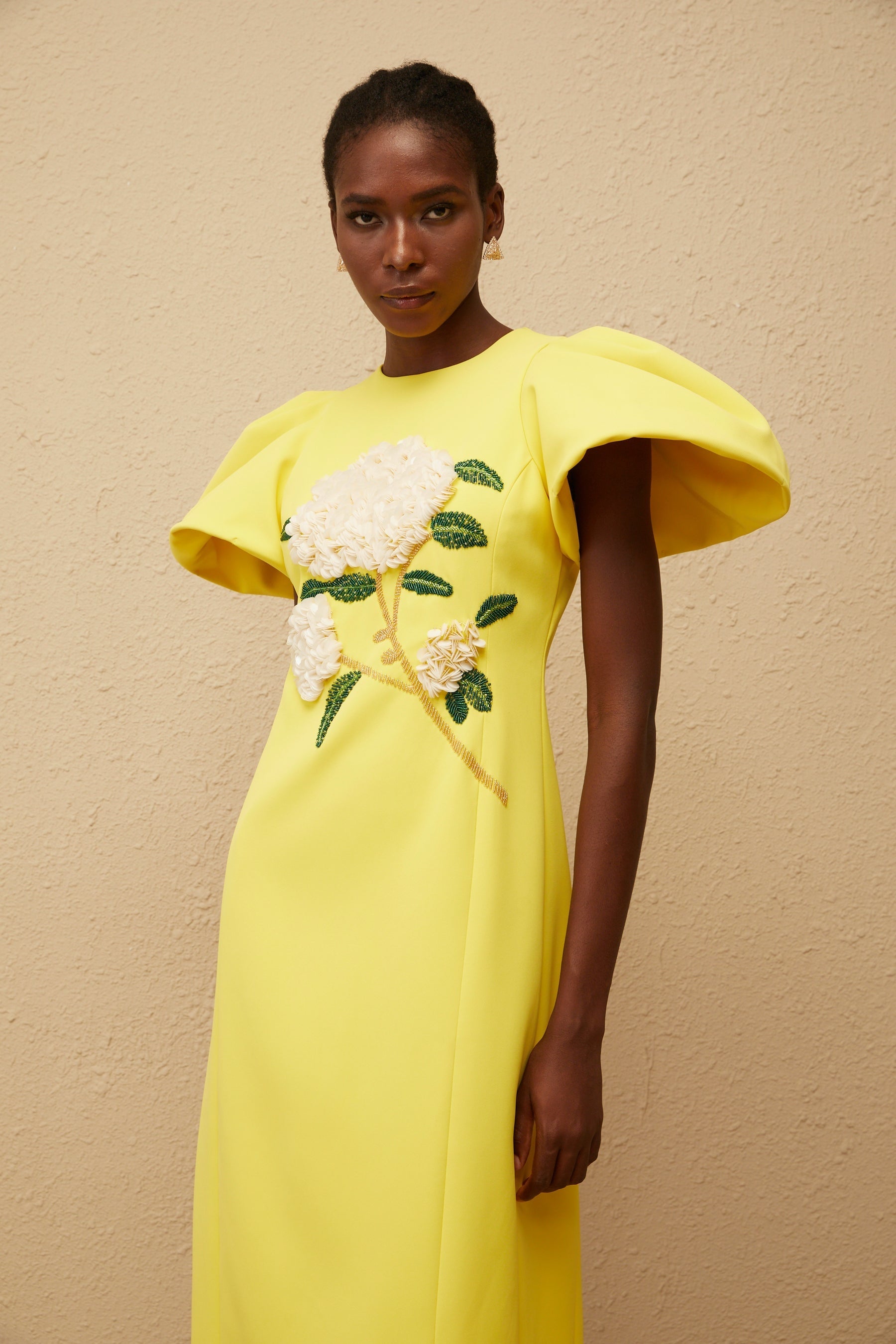 Yrjö Yellow Floral Embroidered Midi Dress