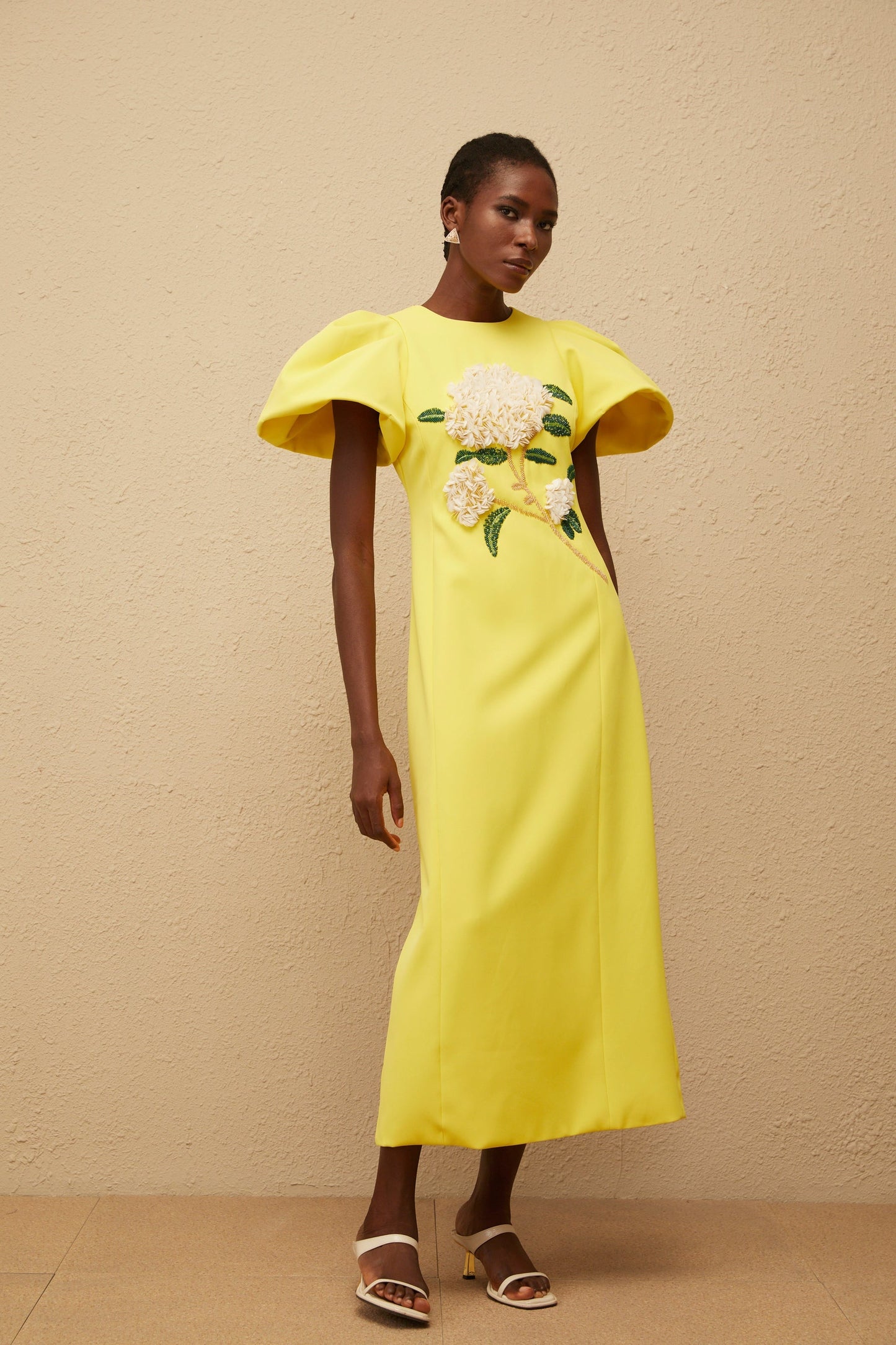 Yrjö Yellow Floral Embroidered Midi Dress