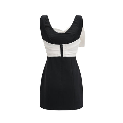 Ysabeau Black Embellished Mini Dress with Oversized White Bow and Crystal Detail
