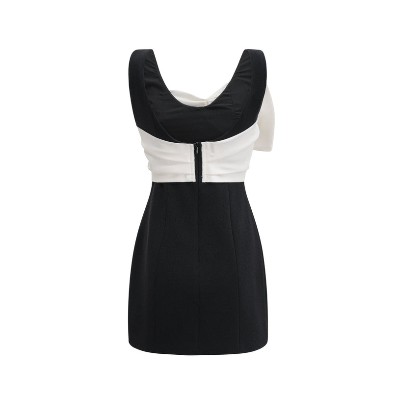 Ysabeau Black Embellished Mini Dress with Oversized White Bow and Crystal Detail