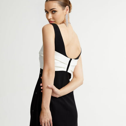 Ysabeau Black Embellished Mini Dress with White Bow and Crystal Detail
