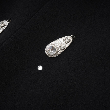 Ysabeau Embellished Mini Dress in Black with White Bow Detail and Crystal Embellishments