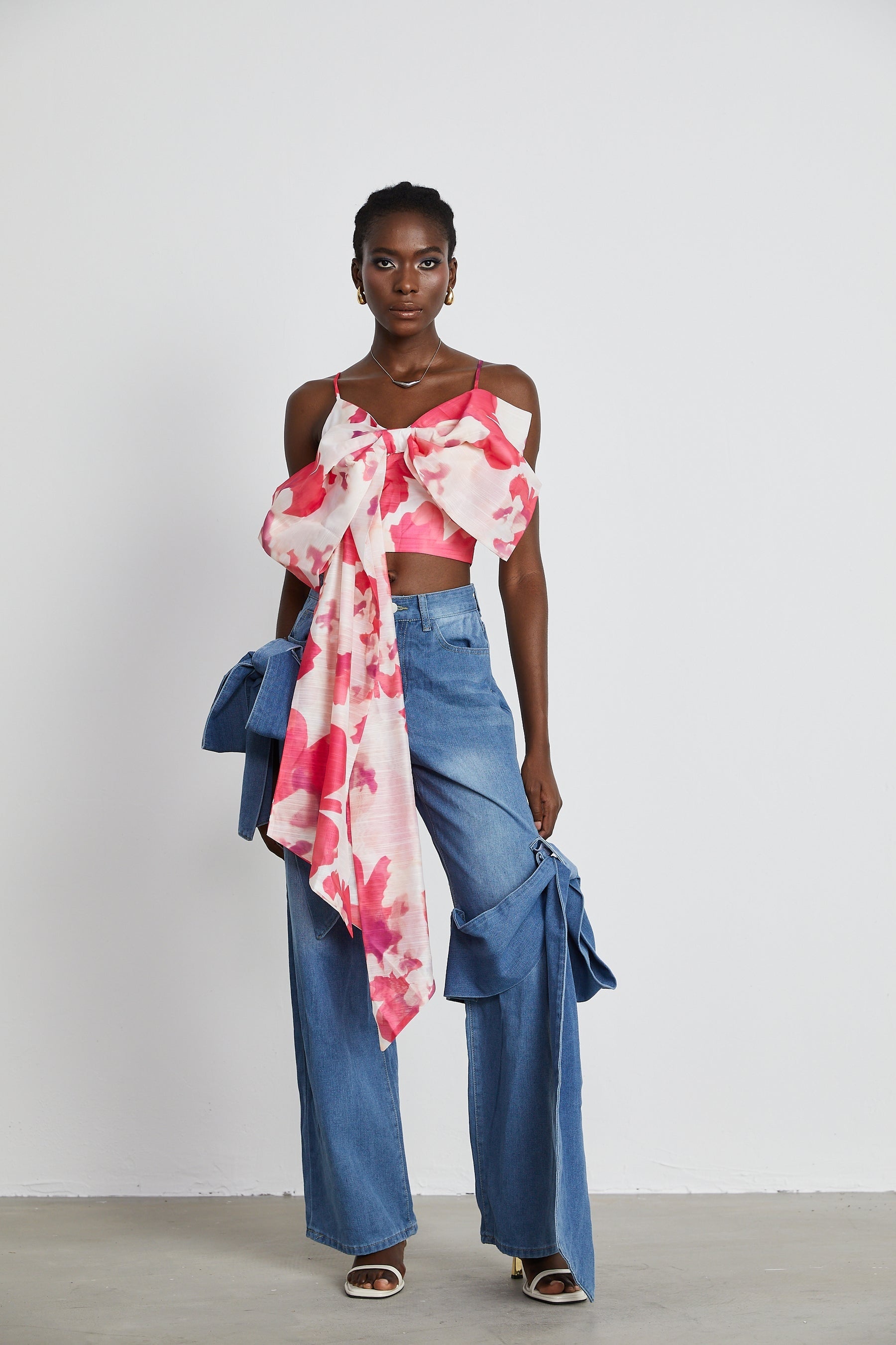 Ysabella bowdetail wideleg jeans