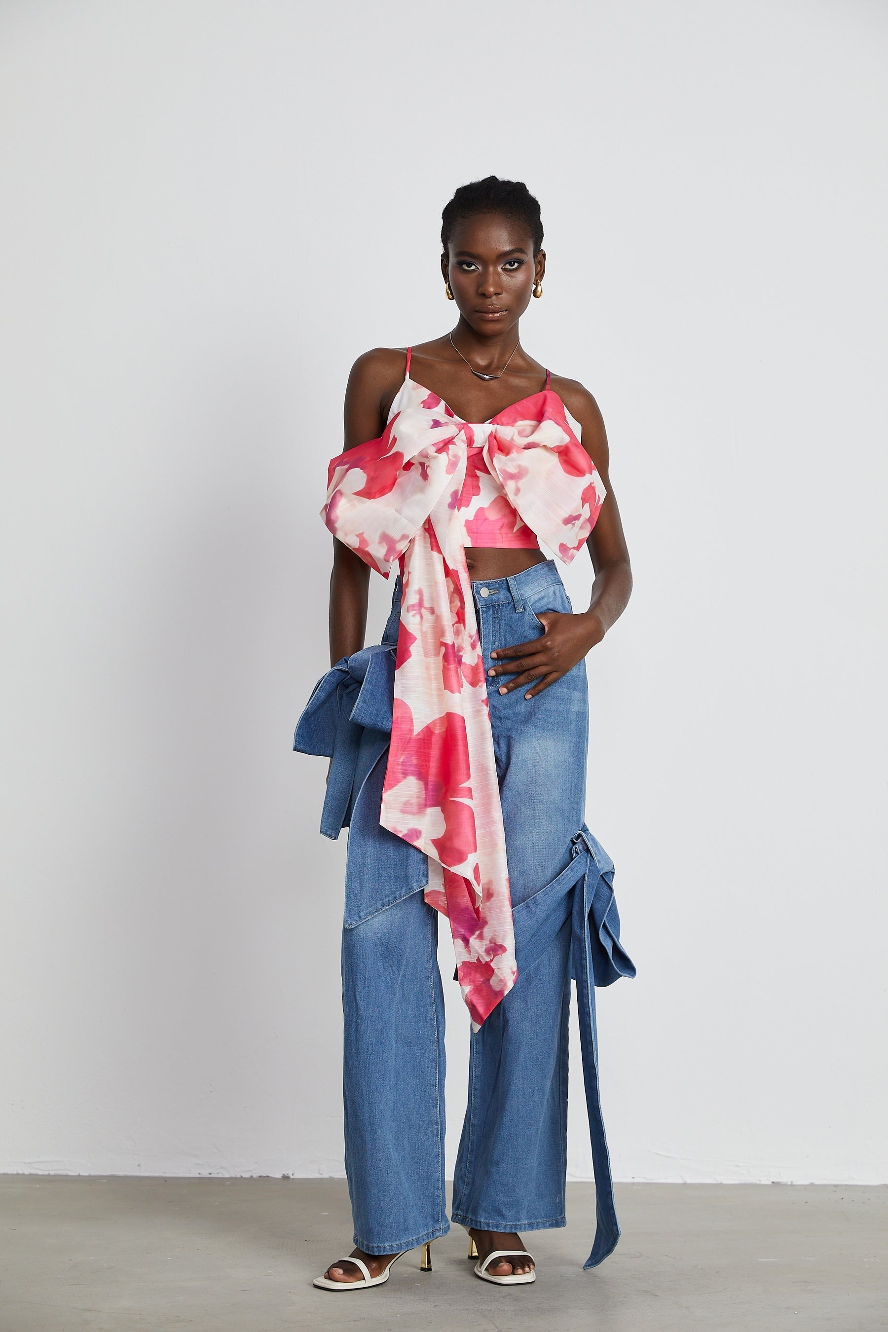 Ysabella bowdetail wideleg jeans