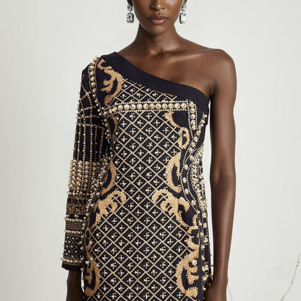 Ysabella monoshoulder fauxpearl mini dress