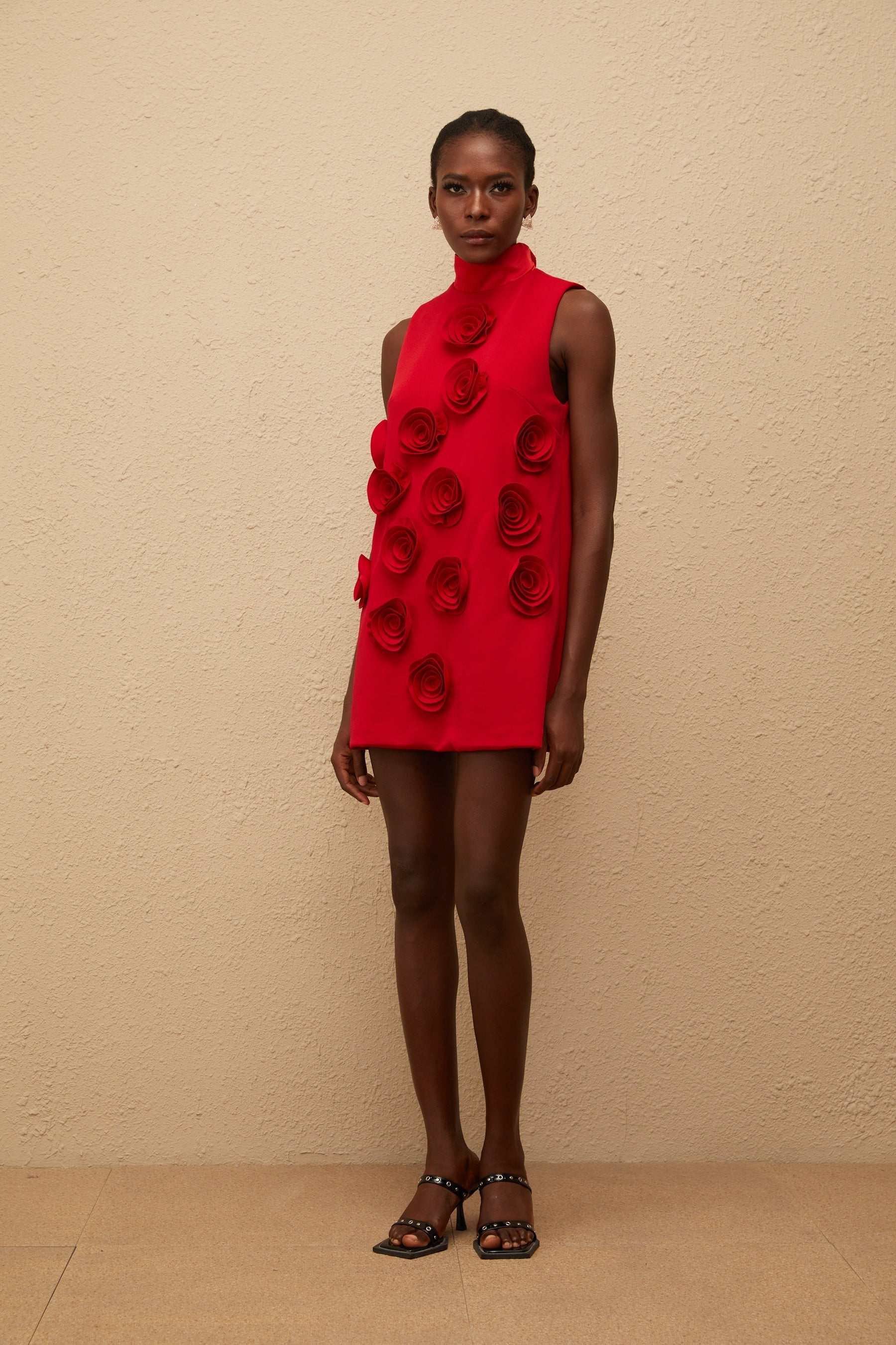 Ysandre Red Rose Appliqué Mini Dress