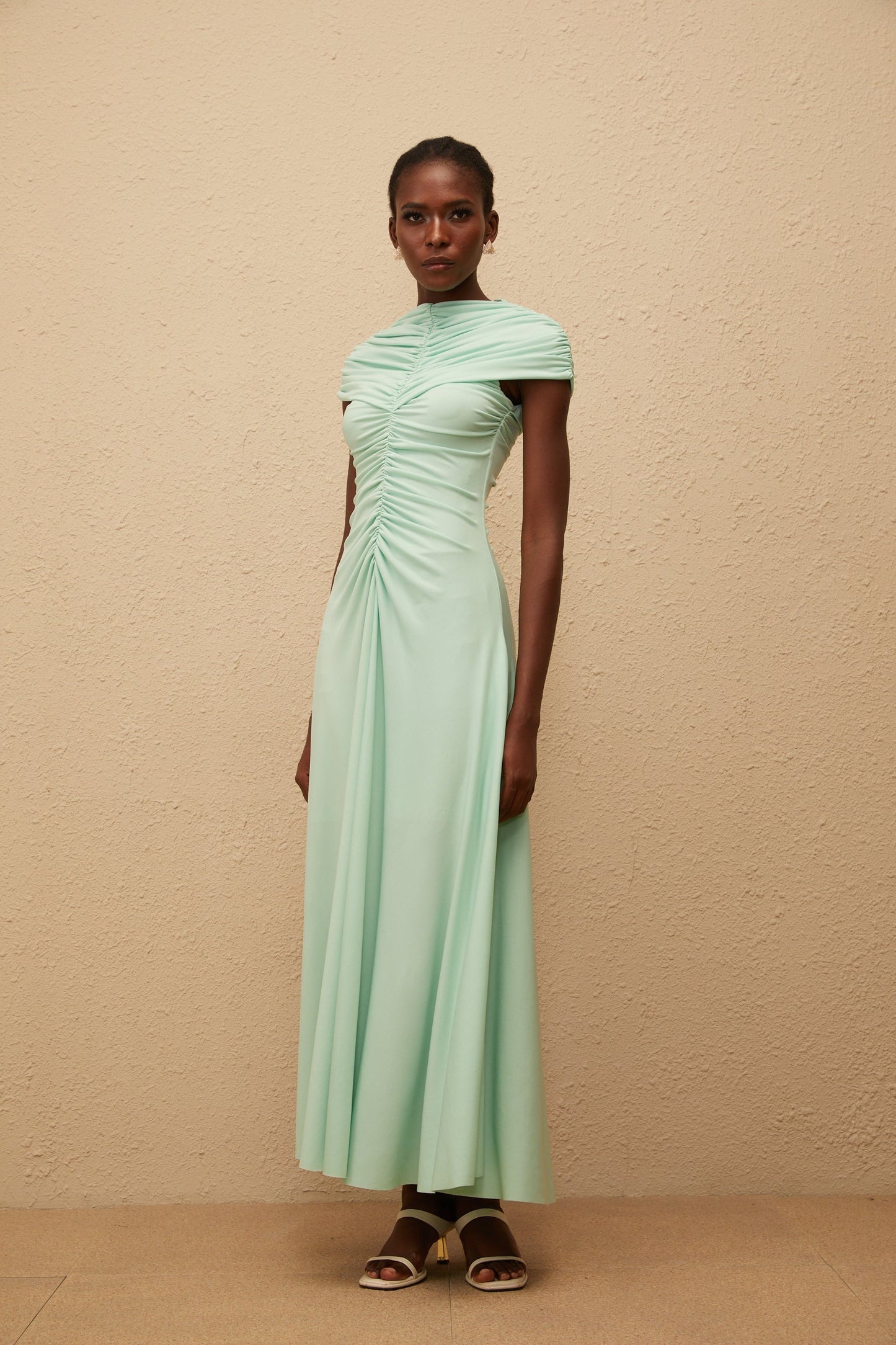 Ysé Mint Green Ruched Maxi Dress