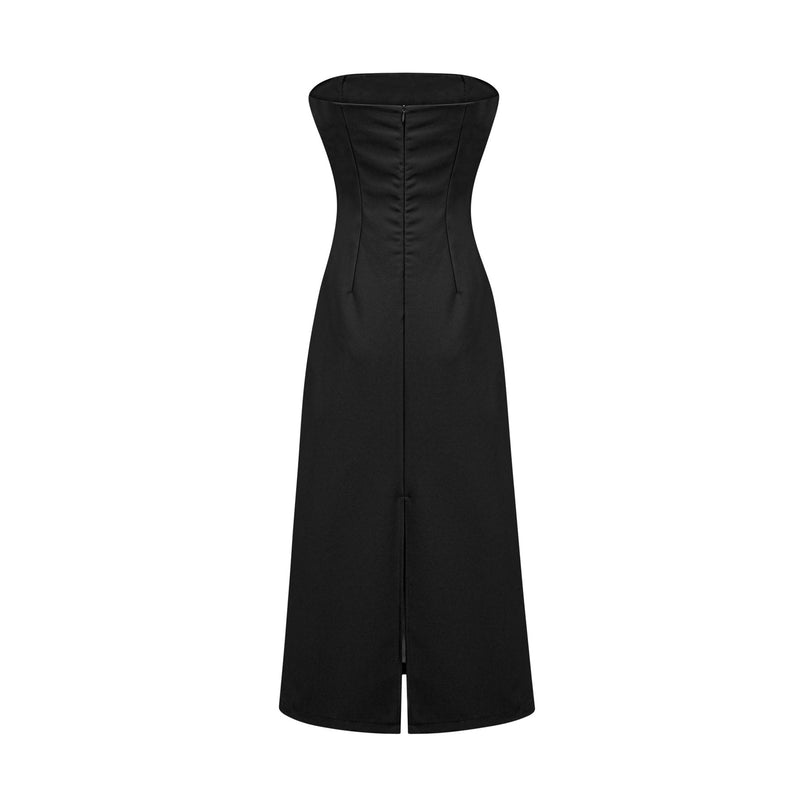 Yvette Black Floral Sequin Embroidered Midi Dress