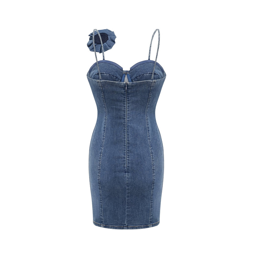 Yvette floralappliqué denim mini dress
