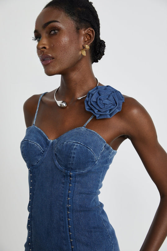 Yvette floralappliqué denim mini dress