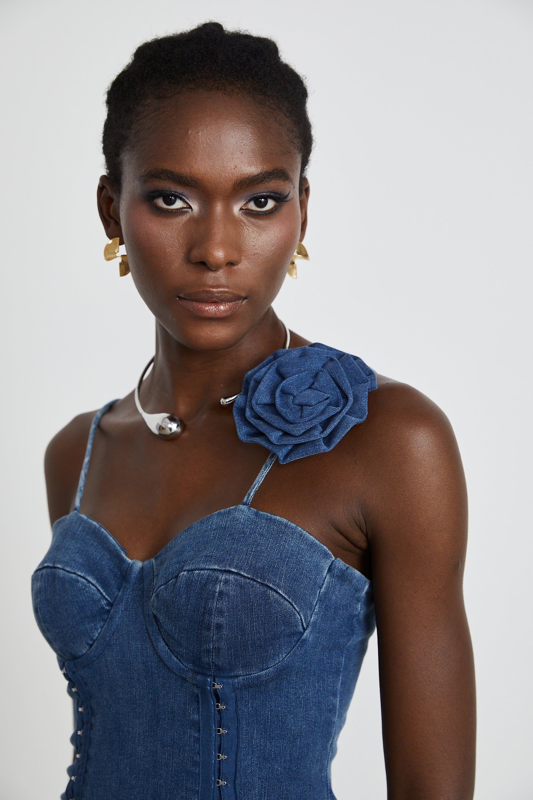 Yvette floralappliqué denim mini dress