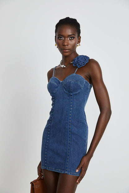 Yvette floralappliqué denim mini dress