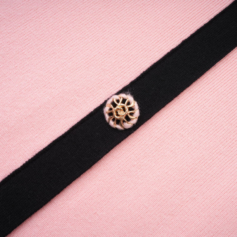 Yvette Pink Black Button Knit Mini Dress Thigh Length