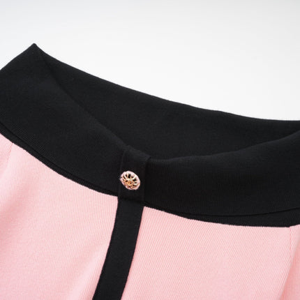 Yvette Pink Black Button Knit Thigh Length Dress