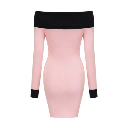 Yvette Pink Black Button Knit Thigh Length Dress