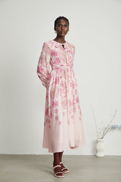 Yvette pink floralprint midi dress