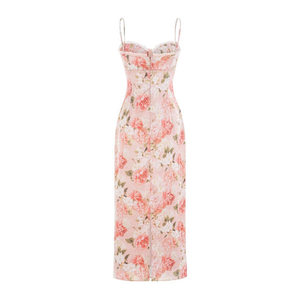 Yvette pink floralprint satin maxi dress