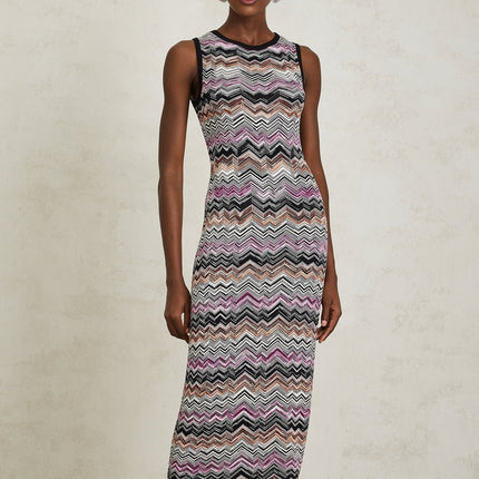 Yvette Purple Zigzag Maxi Dress in Woven Knit