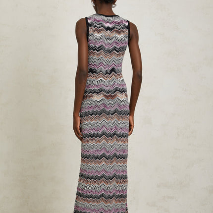 Yvette Purple Zigzag Maxi Dress Woven Knit