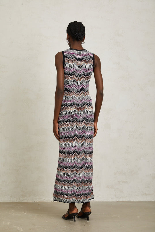 Yvette Purple Zigzag Maxi Dress Woven Knit