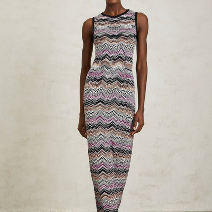 Yvette Purple Zigzag Woven Knit Maxi Dress