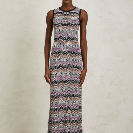 Yvette Purple Zigzag Woven Knit Maxi Dress