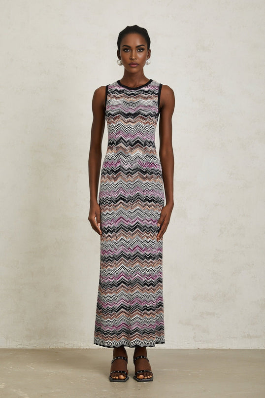 Yvette Purple Zigzag Woven Knit Maxi Dress