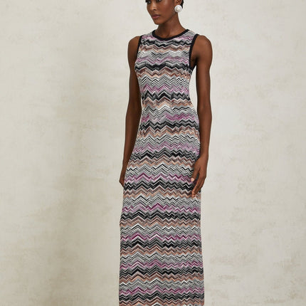 Yvette Purple Zigzag Woven Knit Maxi Dress