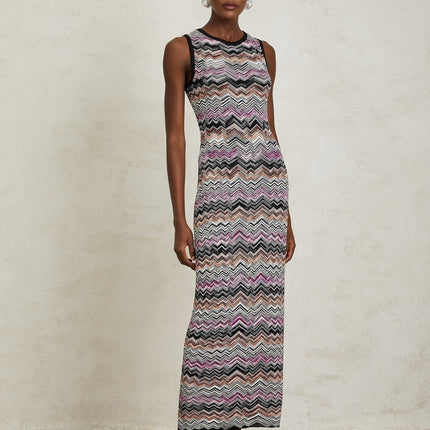 Yvette Purple Zigzag Woven Knit Maxi Dress