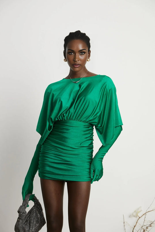 Yvette ruched Vneck mini dress