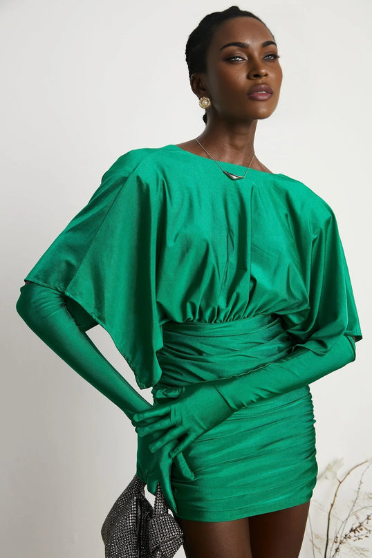 Yvette ruched Vneck mini dress