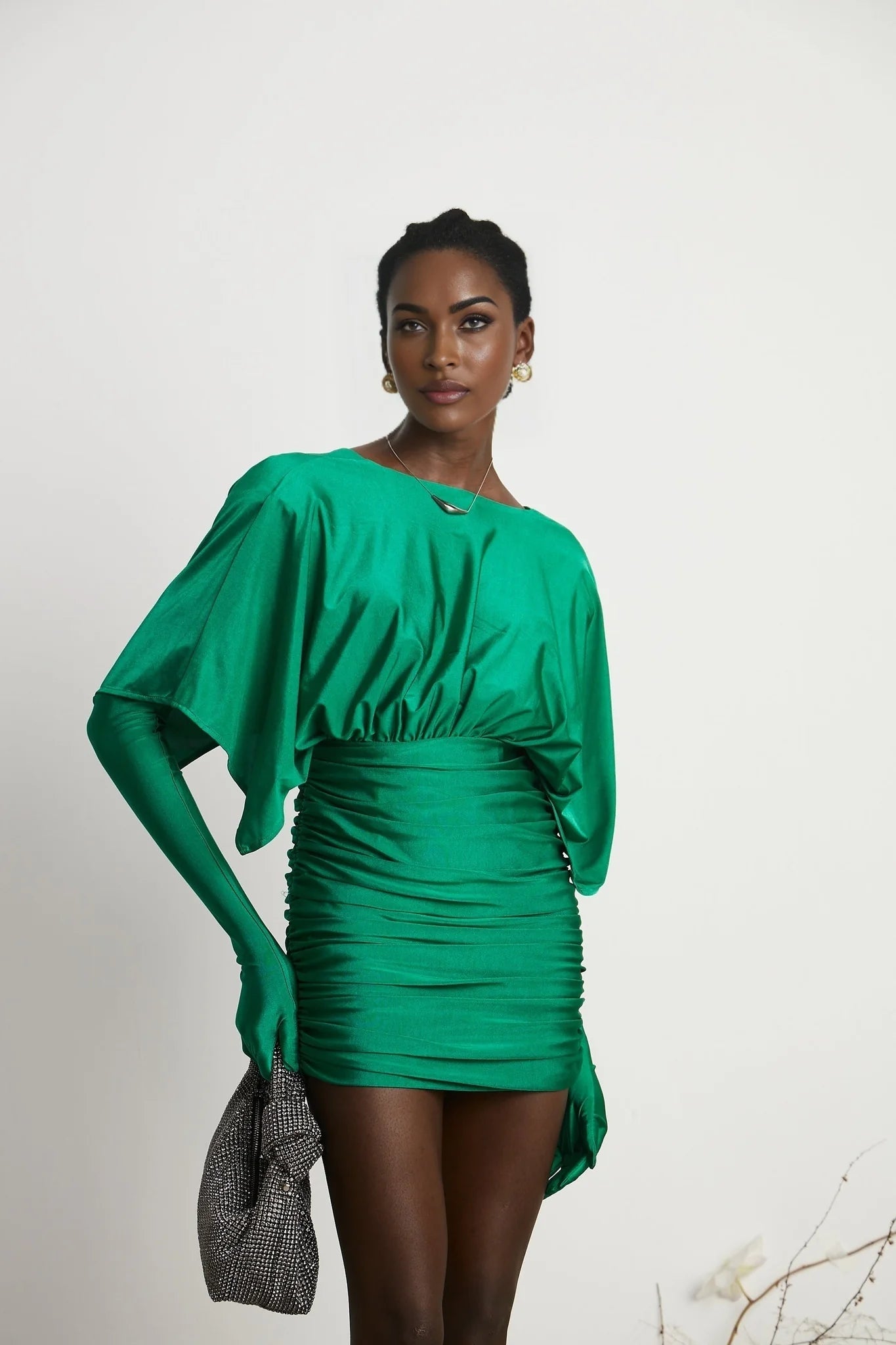 Yvette ruched Vneck mini dress