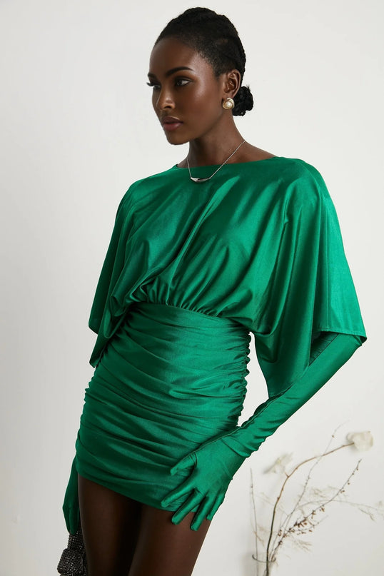 Yvette ruched Vneck mini dress